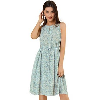 Women's Split Neck Dots Print Sleeveless Casual Dress