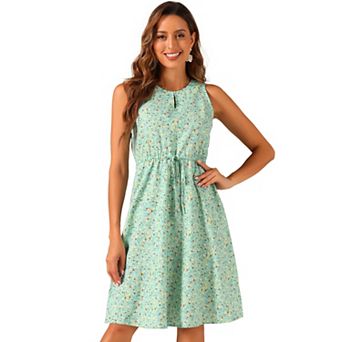Women's Split Neck Dots Print Sleeveless Casual Dress
