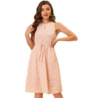 Women's Split Neck Dots Print Sleeveless Casual Dress