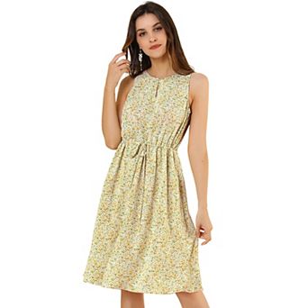Women's Split Neck Dots Print Sleeveless Casual Dress