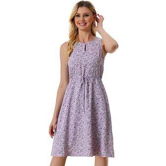 Women's Split Neck Dots Print Sleeveless Casual Dress