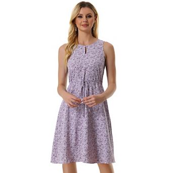 Women's Split Neck Dots Print Sleeveless Casual Dress