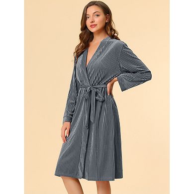 Women's Belt Tie Robe Winter Pajamas Nightgown Midi Warm Bathrobe