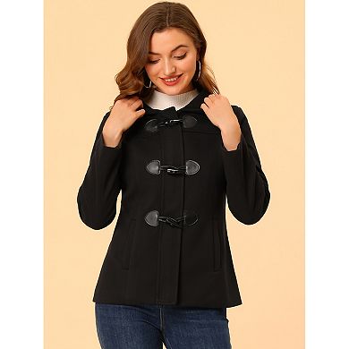 Women's Toggle Duffle Coat Zipper Front Solid Cropped Hooded Coat