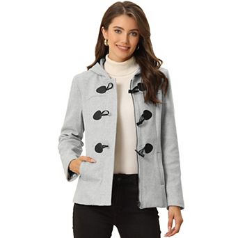 Women's Toggle Duffle Coat Zipper Front Solid Cropped Hooded Coat