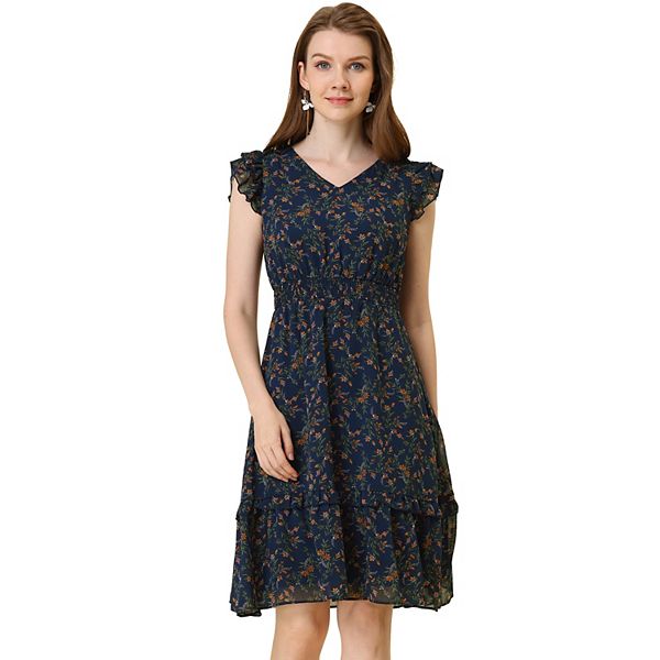 V-neck Waist Ruched Dress with Flutter Sleeves Dusty Sage