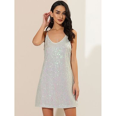 Women's Glitter Sparkle Adjustable Strap Prom Mini Sequin Dress