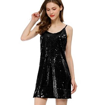 Women's Glitter Sparkle Adjustable Strap Prom Mini Sequin Dress