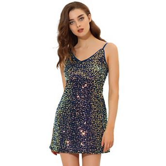 Women's Glitter Sparkle Adjustable Strap Prom Mini Sequin Dress