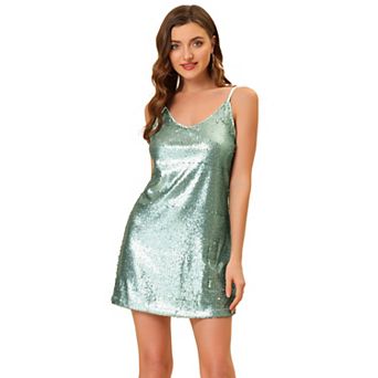 Women's Glitter Sparkle Adjustable Strap Prom Mini Sequin Dress