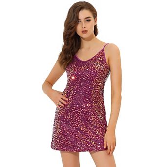 Women's Glitter Sparkle Adjustable Strap Prom Mini Sequin Dress