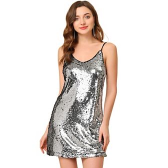 Women's Glitter Sparkle Adjustable Strap Prom Mini Sequin Dress