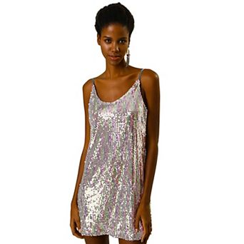 Women's Glitter Sparkle Adjustable Strap Prom Mini Sequin Dress