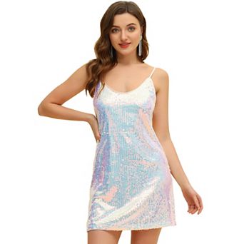 Women's Glitter Sparkle Adjustable Strap Prom Mini Sequin Dress