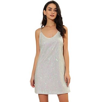 Women's Glitter Sparkle Adjustable Strap Prom Mini Sequin Dress