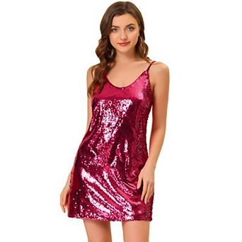 Women's Glitter Sparkle Adjustable Strap Prom Mini Sequin Dress