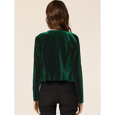 Women's Velvet Notched Lapel Double Breasted Motorcycle Cropped Jacket