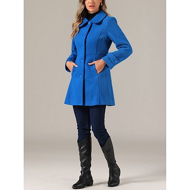 Women's Peter Pan Collar Single Breasted Button Front Winter Coat