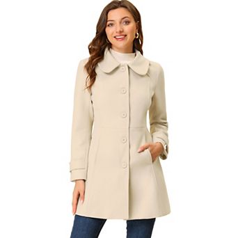 Women's Peter Pan Collar Single Breasted Button Front Winter Coat