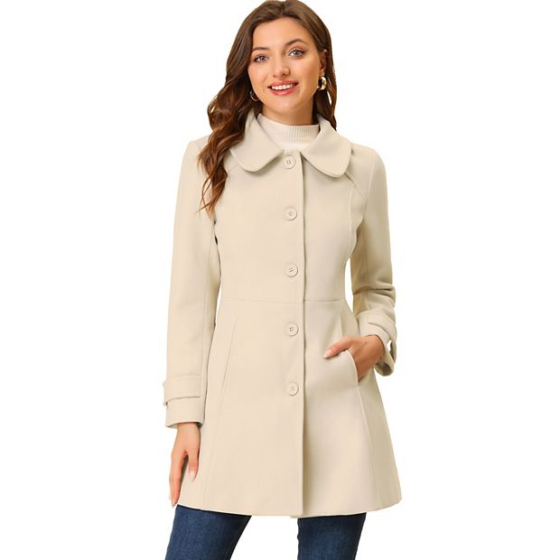 Women's Peter Pan Collar Single Breasted Button Front Winter Coat