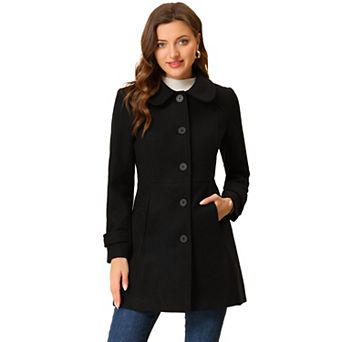 Women's Peter Pan Collar Single Breasted Button Front Winter Coat