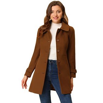 Women's Peter Pan Collar Single Breasted Button Front Winter Coat