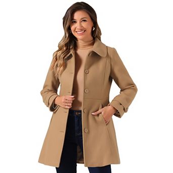 Women's Peter Pan Collar Single Breasted Button Front Winter Coat