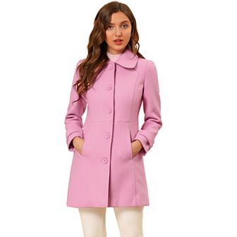 Women's Peter Pan Collar Single Breasted Button Front Winter Coat