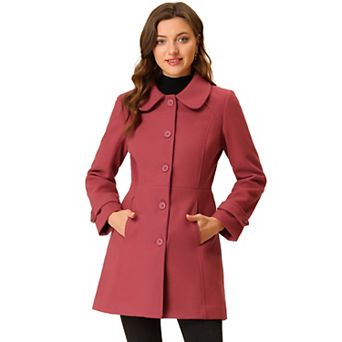 Women's Peter Pan Collar Single Breasted Button Front Winter Coat