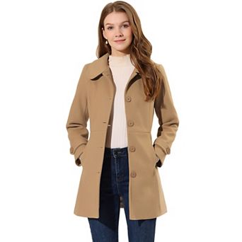 Women's Peter Pan Collar Single Breasted Button Front Winter Coat