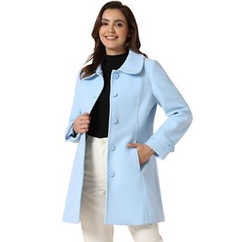 Women's Peter Pan Collar Single Breasted Button Front Winter Coat