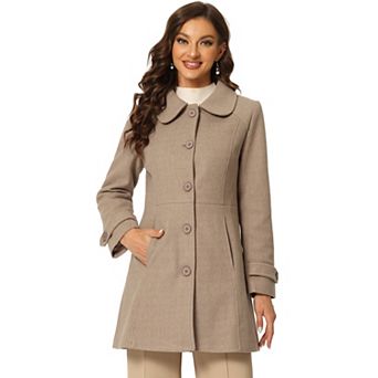 Women's Peter Pan Collar Single Breasted Button Front Winter Coat