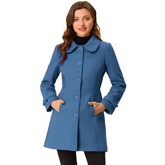 Women's Peter Pan Collar Single Breasted Button Front Winter Coat