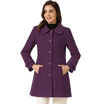 Women's Peter Pan Collar Single Breasted Button Front Winter Coat