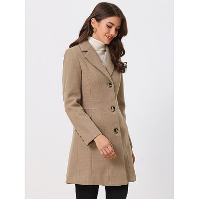 Women's Single Breasted Notched Lapel Mid Length Overcoat