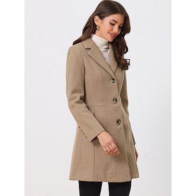Women's Single Breasted Notched Lapel Mid Length Overcoat