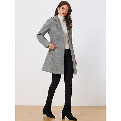 Women's Single Breasted Notched Lapel Mid Length Overcoat