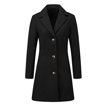 Women's Single Breasted Notched Lapel Mid Length Overcoat