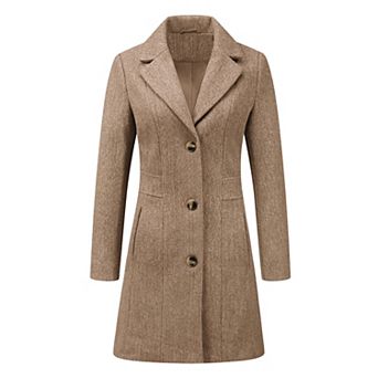 Women's Single Breasted Notched Lapel Mid Length Overcoat