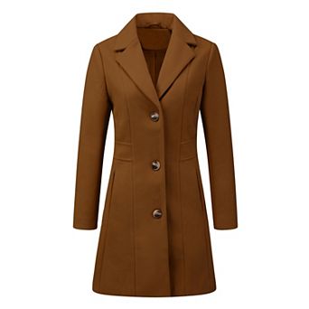 Women's Single Breasted Notched Lapel Mid Length Overcoat