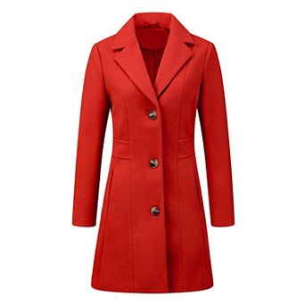 Women's Single Breasted Notched Lapel Mid Length Overcoat
