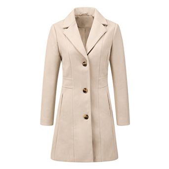 Women's Single Breasted Notched Lapel Mid Length Overcoat