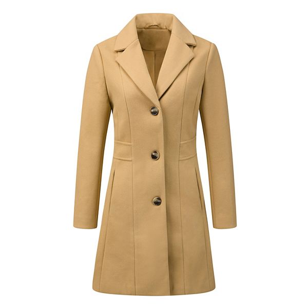 Women's Single Breasted Notched Lapel Mid Length Overcoat