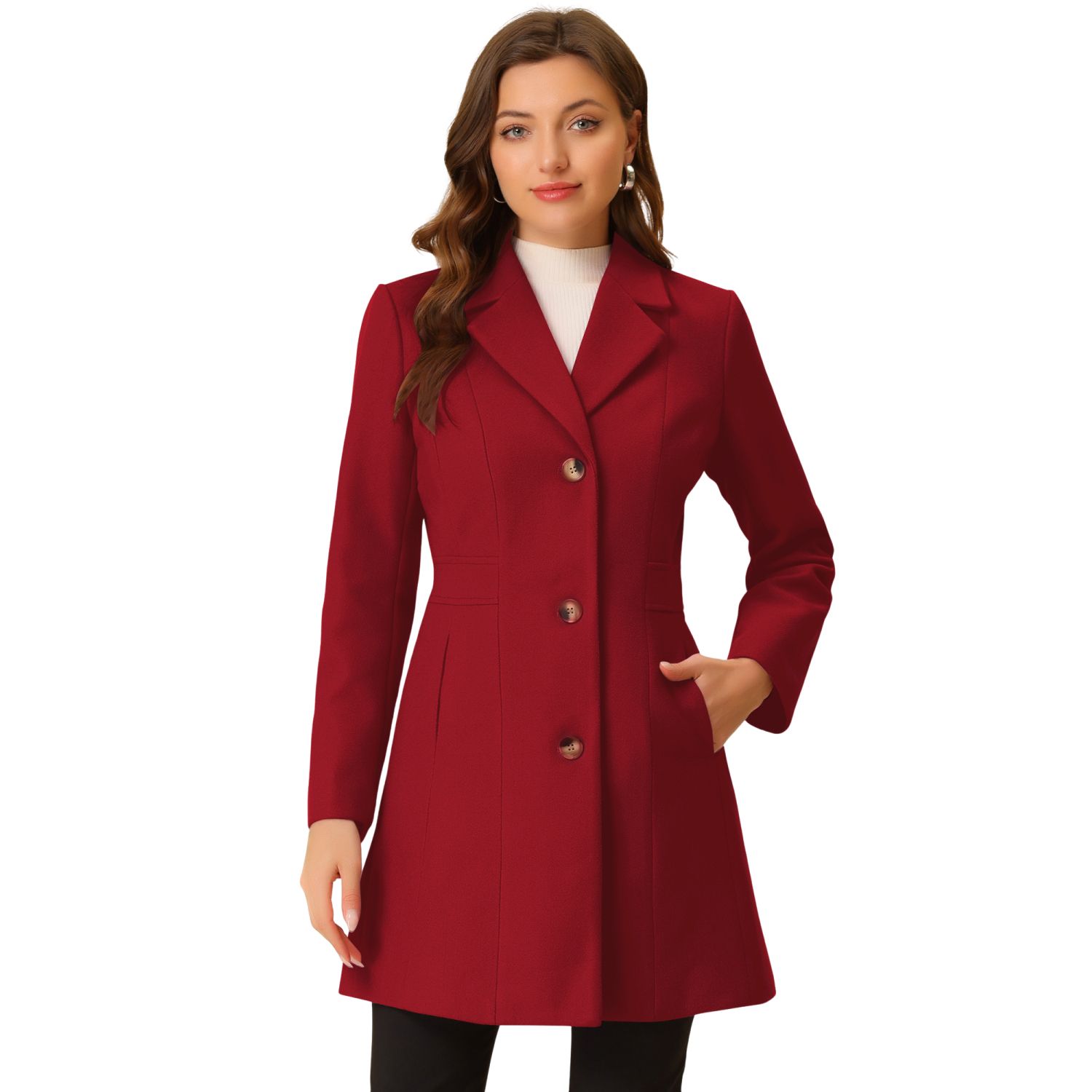 Women's Single Breasted Notched Lapel Mid Length Overcoat