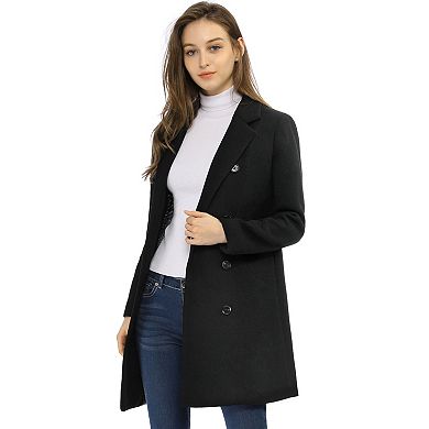 Women's Notched Lapel Collar Double Breasted Mid Length Overcoat