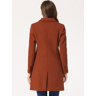 Women's Notched Lapel Collar Double Breasted Mid Length Overcoat