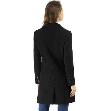 Women's Notched Lapel Collar Double Breasted Mid Length Overcoat