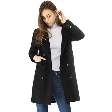 Women's Notched Lapel Collar Double Breasted Mid Length Overcoat