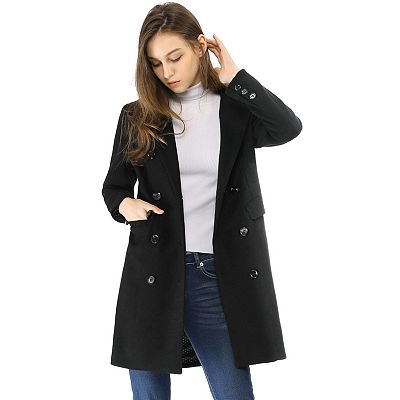 Women s Notched Lapel Collar Double Breasted Mid Length Overcoat