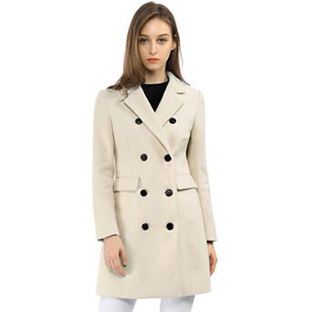 Women's Notched Lapel Collar Double Breasted Mid Length Overcoat